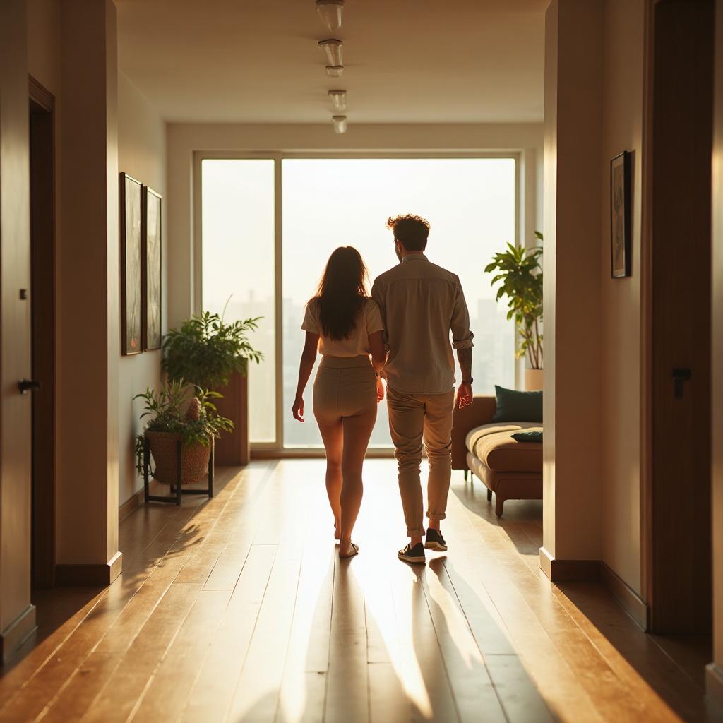Casal conversando em apartamento